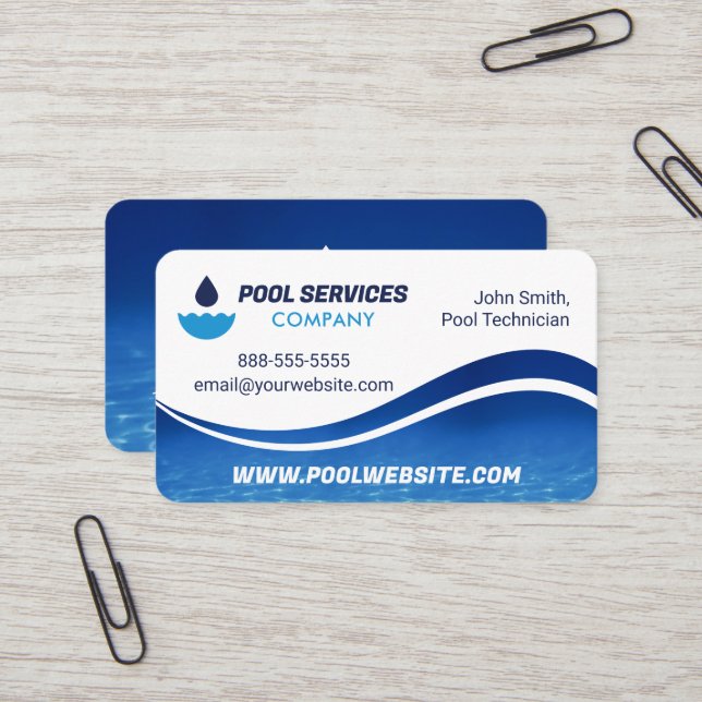 Pool Services | Blue Water Wave | Swimming Pool Business Card (Front/Back In Situ)
