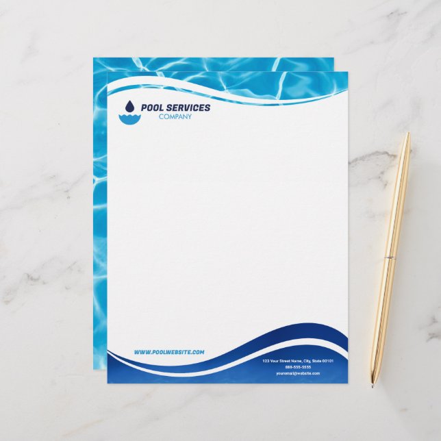 Pool Services Company Letterhead | Swimming Pools  (Front/Back In Situ)