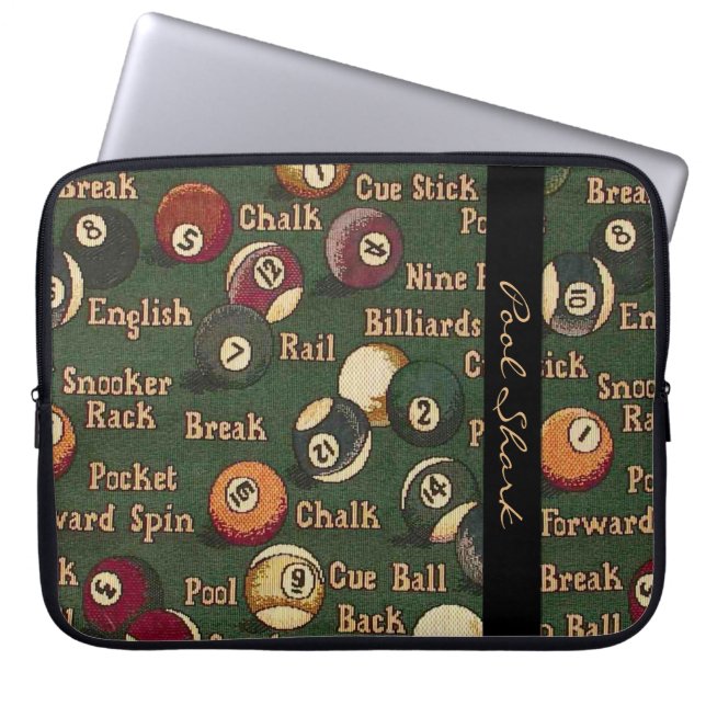 Pool Shark Billiard Balls Background Laptop Sleeve (Front)