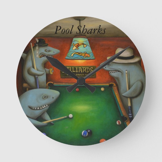 Pool Sharks with Lettering Round Clock (Front)