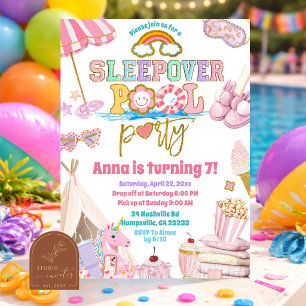 Pool Sleepover Patch Party Birthday Invitation