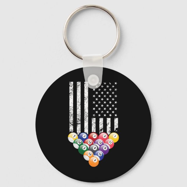 Pool Snooker Billiards Player 8 Ball American Flag Key Ring (Front)
