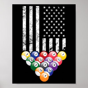 Pool Snooker Billiards Player 8 Ball American Flag Poster
