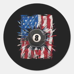 Pool Snooker Billiards Player 8 Ball Usa American Classic Round Sticker