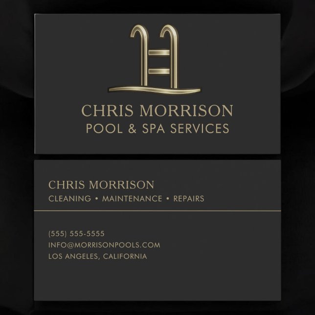 Pool & Spa Services Black Gold Business Card (Creator Uploaded)