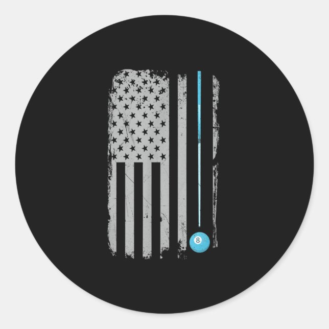 Pool Stick Billiards 8 Ball Usa American Flag Classic Round Sticker (Front)
