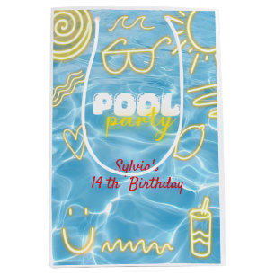 Pool summer neon vibes birthday party medium gift bag