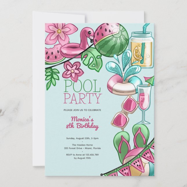 Pool summer party birthday invitation (Front)
