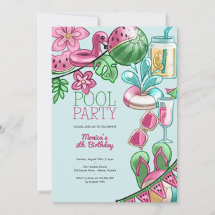 Pool summer party birthday invitation