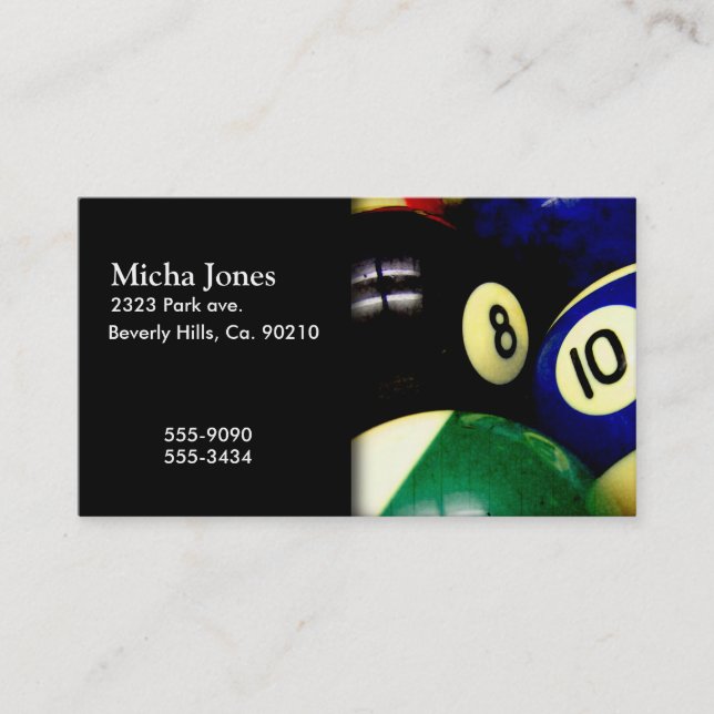 Pool Table Balls Grunge Style Business Card (Front)