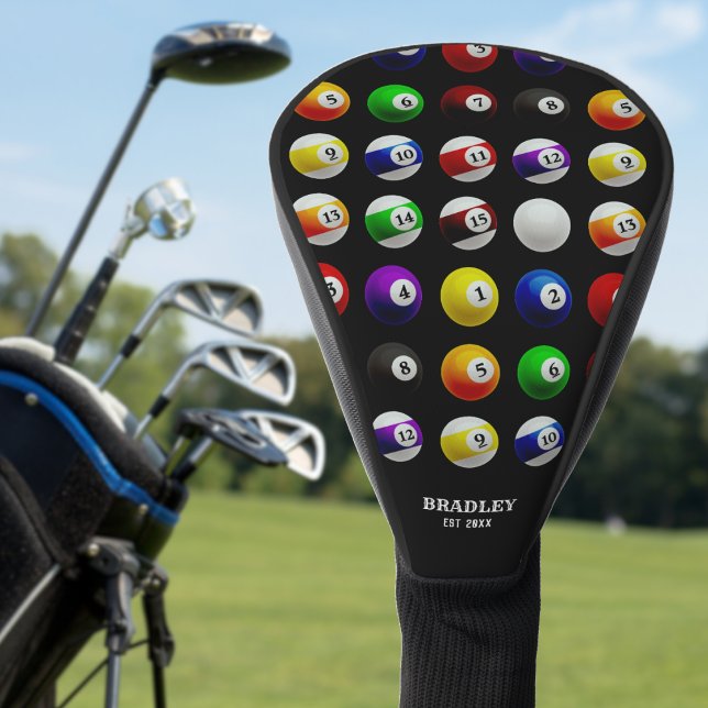 Pool Table Billiard Balls Pattern Black Golf Head Cover (Pool Table Billiard Balls Pattern Black Golf Head Cover)