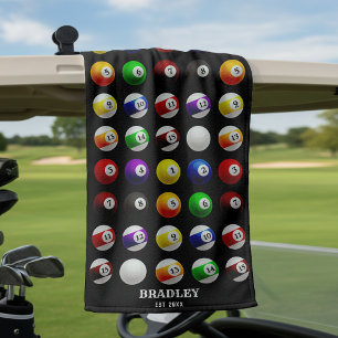 Pool Table Billiard Balls Pattern Black Golf Towel