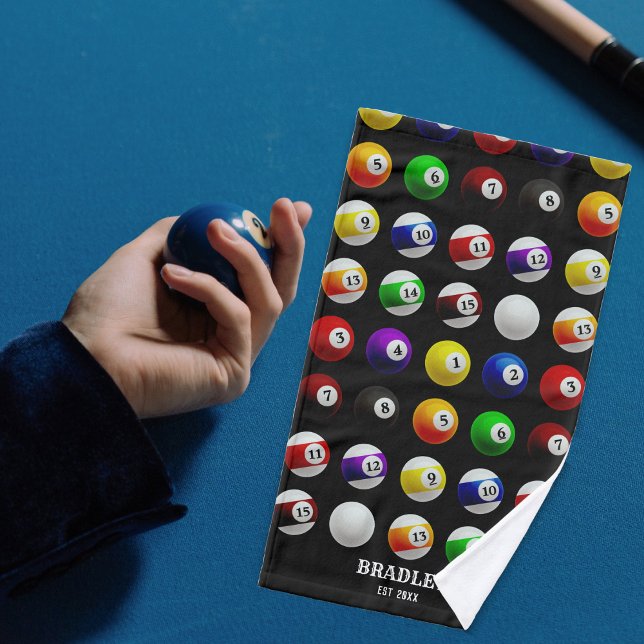 Pool Table Billiard Balls Pattern Black Hand Towel (Pool Table Billiard Balls Pattern Black Hand Towel)