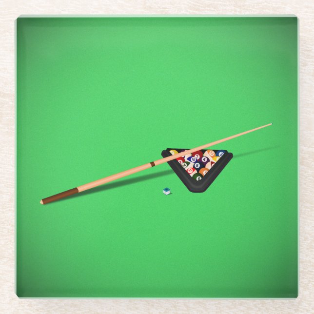 Pool Table Cue Stick and Balls Glass Coaster (Front)