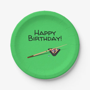 Pool Table Cue Stick and Balls Paper Plate