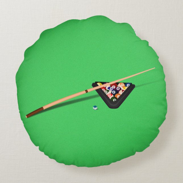 Pool Table Cue Stick and Balls Round Cushion (Back)