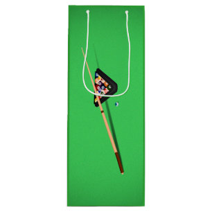 Pool Table Cue Stick and Balls Wine Gift Bag