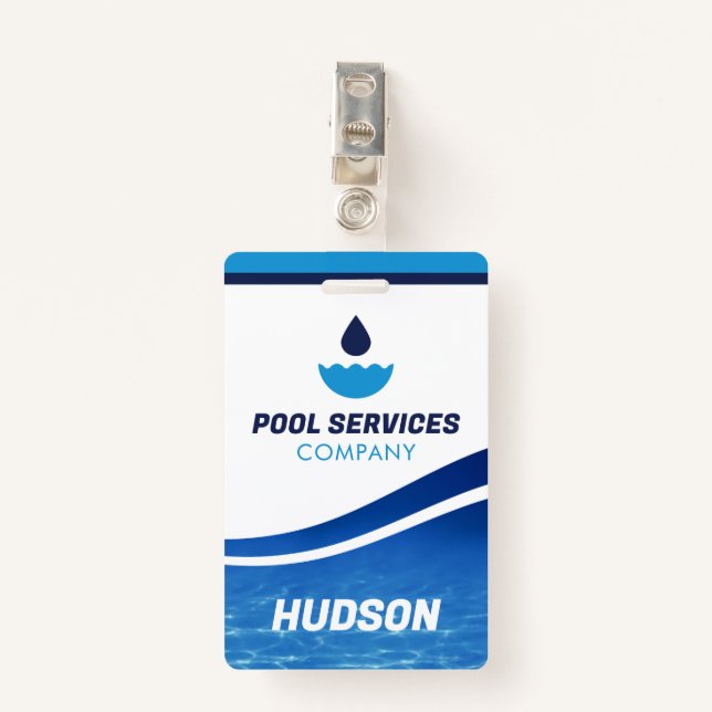 Pool Technician Name Badge | Pool Services Company ID Badge (Front with Clip)