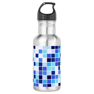 Pool Tiles, Blue Mosaic Tiles, Geometric Pattern 532 Ml Water Bottle