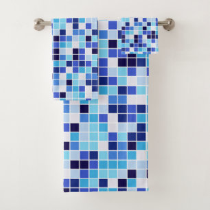 Pool Tiles, Blue Mosaic Tiles, Geometric Pattern Bath Towel Set