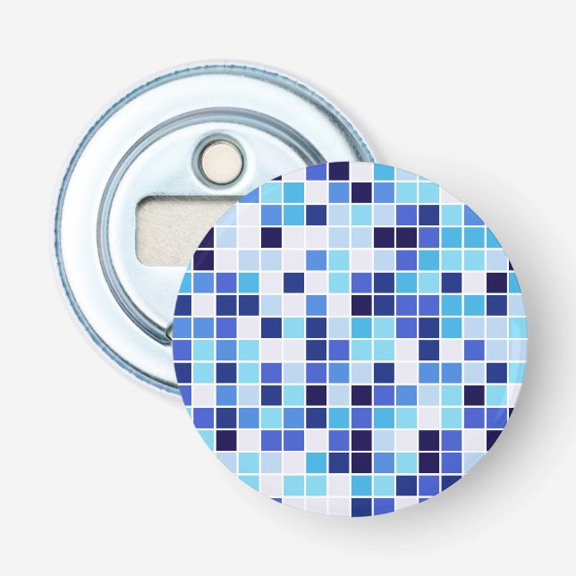Pool Tiles, Blue Mosaic Tiles, Geometric Pattern Bottle Opener (Front)