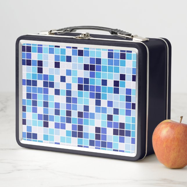 Pool Tiles, Blue Mosaic Tiles, Geometric Pattern Metal Lunch Box (In Situ)