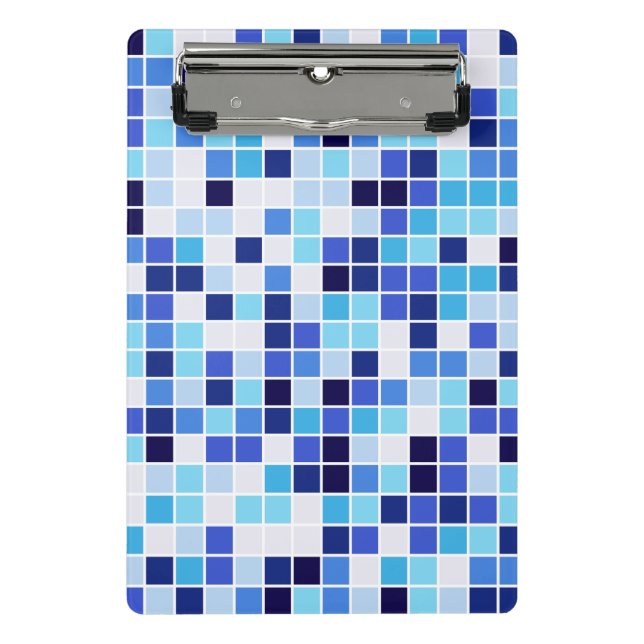 Pool Tiles, Blue Mosaic Tiles, Geometric Pattern Mini Clipboard (Front)