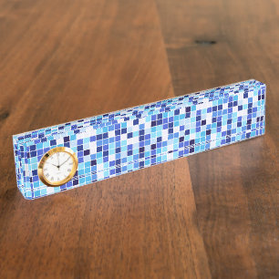 Pool Tiles, Blue Mosaic Tiles, Geometric Pattern Nameplate