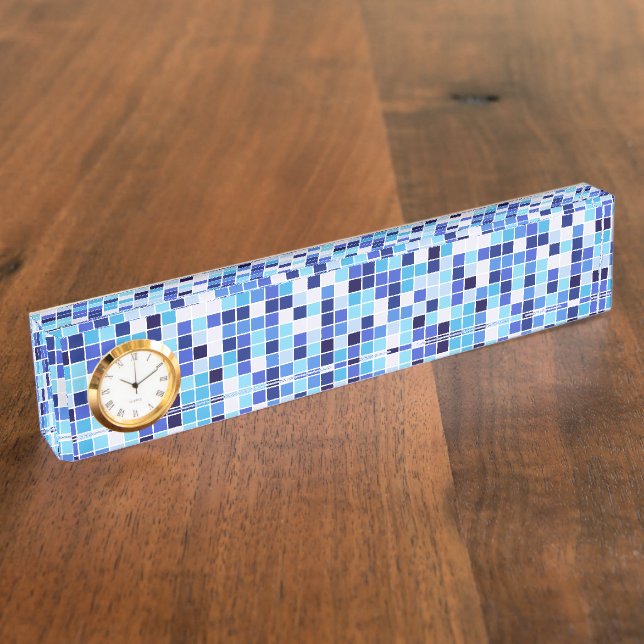 Pool Tiles, Blue Mosaic Tiles, Geometric Pattern Nameplate (Side)