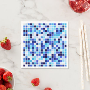 Pool Tiles, Blue Mosaic Tiles, Geometric Pattern Napkin
