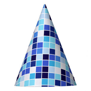 Pool Tiles, Blue Mosaic Tiles, Geometric Pattern Party Hat