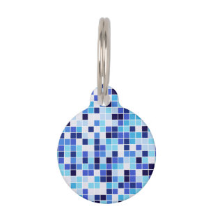 Pool Tiles, Blue Mosaic Tiles, Geometric Pattern Pet Tag
