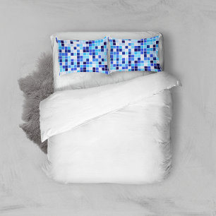 Pool Tiles, Blue Mosaic Tiles, Geometric Pattern Pillowcase