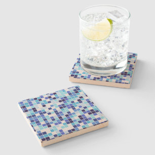 Pool Tiles, Blue Mosaic Tiles, Geometric Pattern Stone Coaster