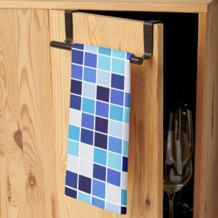 Pool Tiles, Blue Mosaic Tiles, Geometric Pattern Tea Towel