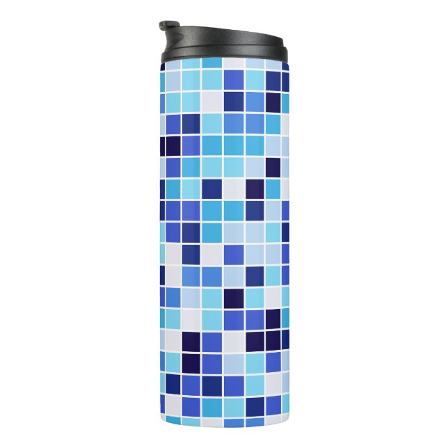 Pool Tiles, Blue Mosaic Tiles, Geometric Pattern Thermal Tumbler (Rotated Right)