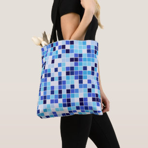 Pool Tiles, Blue Mosaic Tiles, Geometric Pattern Tote Bag