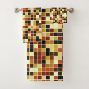 Pool Tiles, Brown Mosaic Tiles, Geometric Pattern Bath Towel Set