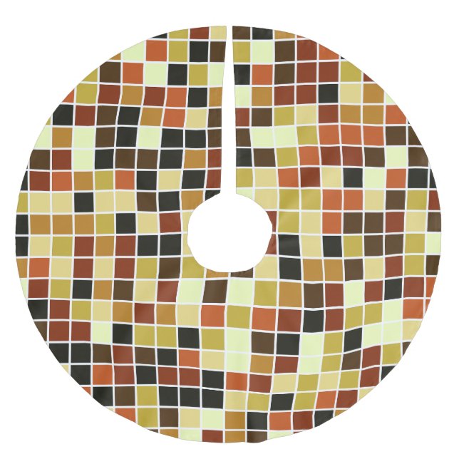 Pool Tiles, Brown Mosaic Tiles, Geometric Pattern Brushed Polyester Tree Skirt (Front)
