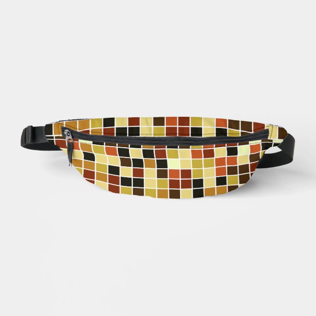 Pool Tiles, Brown Mosaic Tiles, Geometric Pattern Bum Bags (Front)