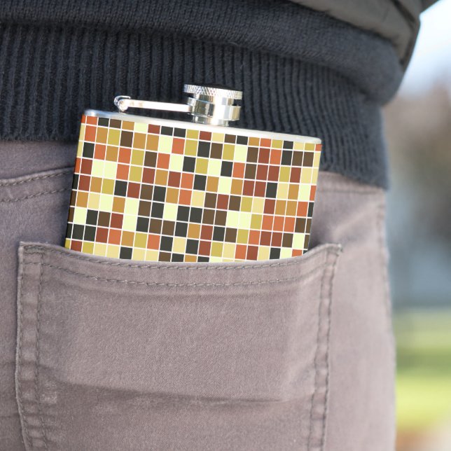 Pool Tiles, Brown Mosaic Tiles, Geometric Pattern Hip Flask (In Situ)