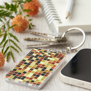 Pool Tiles, Brown Mosaic Tiles, Geometric Pattern Key Ring