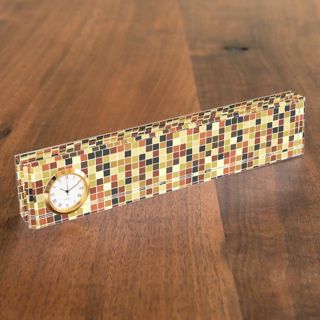 Pool Tiles, Brown Mosaic Tiles, Geometric Pattern Nameplate (Side)
