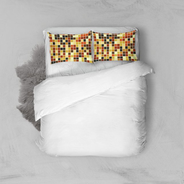 Pool Tiles, Brown Mosaic Tiles, Geometric Pattern Pillowcase (Creator Uploaded)