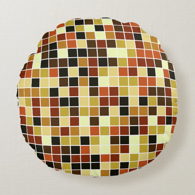 Pool Tiles, Brown Mosaic Tiles, Geometric Pattern Round Cushion (Front)