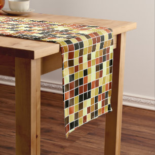 Pool Tiles, Brown Mosaic Tiles, Geometric Pattern Short Table Runner
