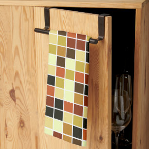 Pool Tiles, Brown Mosaic Tiles, Geometric Pattern Tea Towel