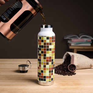 Pool Tiles, Brown Mosaic Tiles, Geometric Pattern Water Bottle
