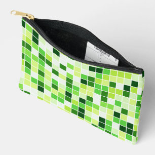 Pool Tiles, Green Mosaic Tiles, Geometric Pattern Accessory Pouch