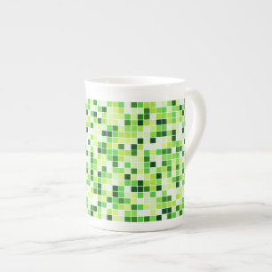 Pool Tiles, Green Mosaic Tiles, Geometric Pattern Bone China Mug